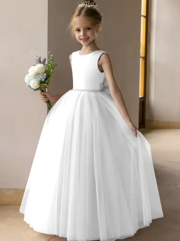 Wedding Flower Girl Dresses Special Occasion Dresses Lotus Pink Sleeveless Bows