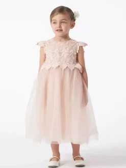 Wedding Flower Girl Dresses Special Occasion Dresses Soft Pink Short Sleeves Lace