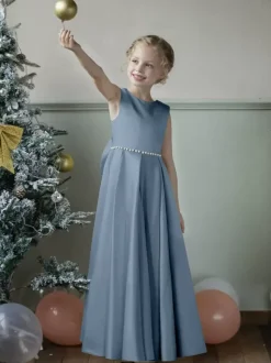 Wedding Flower Girl Dresses Special Occasion Dresses Blue Gray Sleeveless Bows