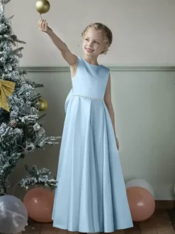 Wedding Flower Girl Dresses Special Occasion Dresses Blue Gray Sleeveless Bows