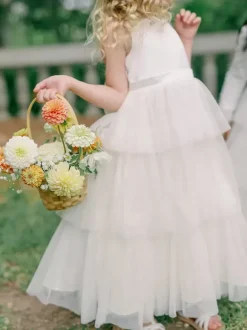 Wedding Party Dresses Wedding Sweet Dinner Dresses Flower Girl Dress Flower Girl Dresses Sleeveless Tiered Bows Blue Green