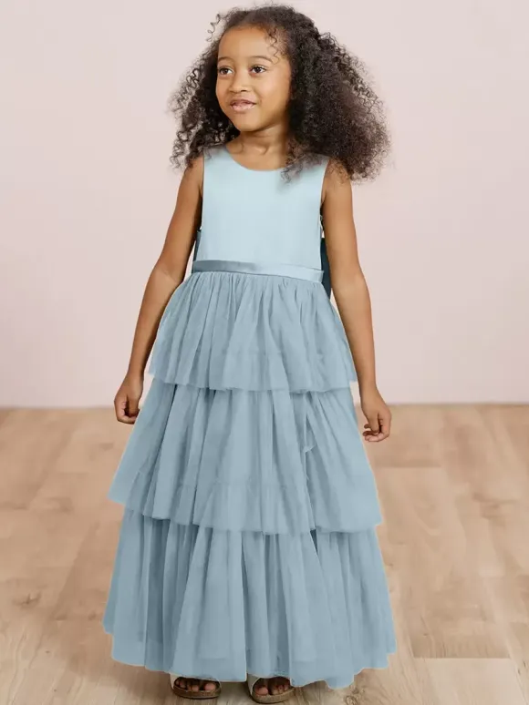 Wedding Party Dresses Wedding Sweet Dinner Dresses Flower Girl Dress Flower Girl Dresses Sleeveless Tiered Bows Blue Green