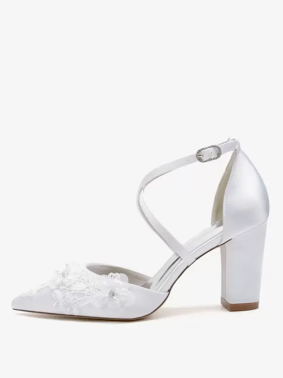 Wedding Shoes Bridal Pumps Satin Pointed Toe