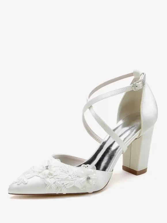 Wedding Shoes Bridal Pumps Satin Pointed Toe