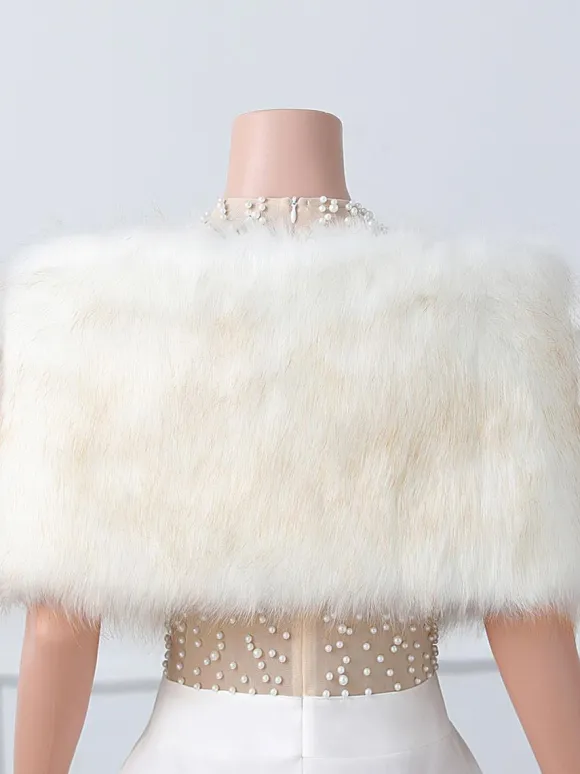 Wedding Wrap Ecru White Tops Faux Fur Bridal Cover Up