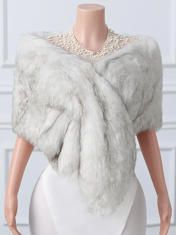 Wedding Wrap Ecru White Tops Faux Fur Bridal Cover Up