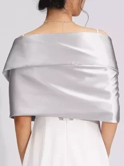 Wedding Wrap Silver Shawls Satin Fabric Bridal Cover Ups