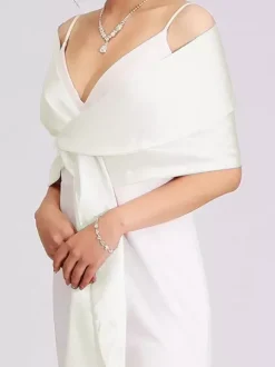 Wedding Wrap Silver Shawls Satin Fabric Bridal Cover Ups