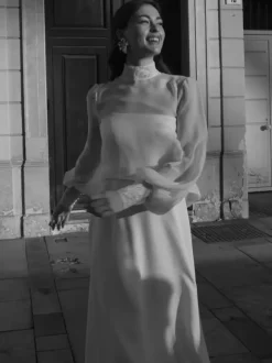 Wedding Wraps White Long Sleeves Jewel Neck Lantern Sleeve Shawls Chiffon Lace Bridal Cover Ups