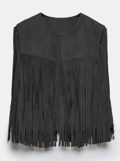 Western Cowgirl Fringe Vest Crew Neck Bohemian Spring Suede Jacket For Women 2026
