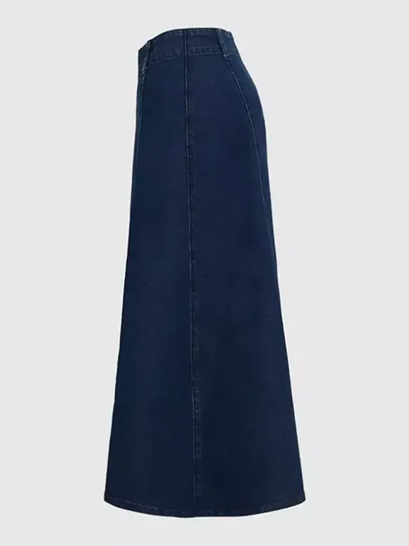 Western Denim Maxi Skirt For Women - Boho A-Line High Waisted Long Skirt - All Season Casual Wear 2026