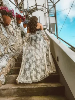 White Cover Ups Lace Long Sleeves Bridal Nightgown Beach Vacation Bohemian Long Dress For Women