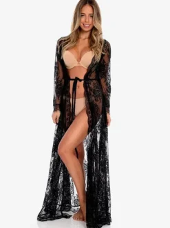 White Cover Ups Lace Long Sleeves Bridal Nightgown Beach Vacation Bohemian Long Dress For Women