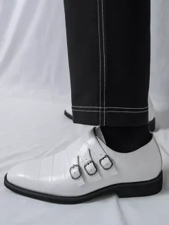White Dress Shoes Men's Round Toe Buckle Detail Casual Shoes
