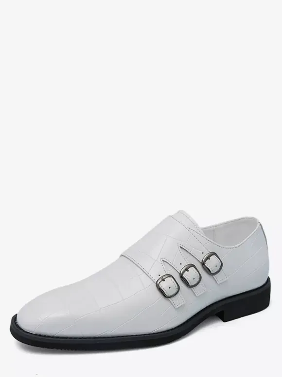 White Dress Shoes Men's Round Toe Buckle Detail Casual Shoes