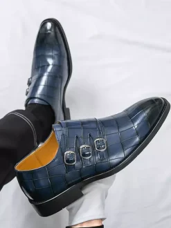 White Dress Shoes Men's Round Toe Buckle Detail Casual Shoes