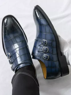 White Dress Shoes Men's Round Toe Buckle Detail Casual Shoes