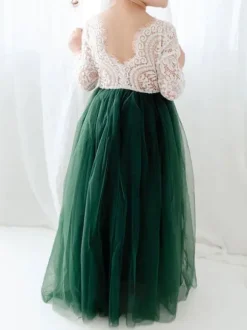 White Flower Girl Dresses Jewel Neck Long Sleeves Floor Length A Line Lace Kids Party Dresses