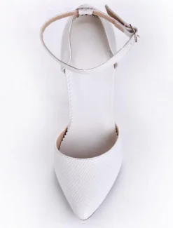 White Leather Pointed Toe Ankle Strap Sexy Pumps