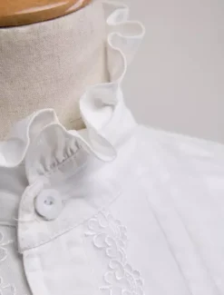 White Lolita Blouse Cotton Long Sleeves High Collar Ruffles Lolita Top