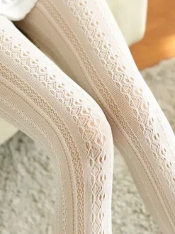 White Lolita Tights Synthetic Sweet Embroidery Printed