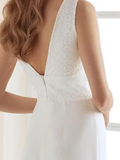 White Simple Wedding Jumpsuit Stretch Crepe V-Neck Sleeveless A-Line Bridal Jumpsuits Free Customization