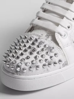 White Skate Sneakers Studed Round Toe Lace Up Sneakers