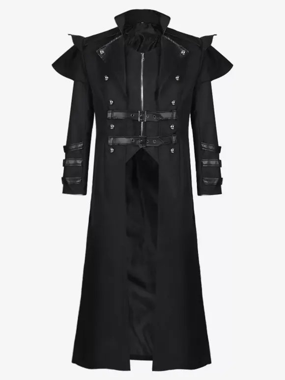 White Vintage Top Retro Grommets Long Sleeves Medieval Palace Banquet Wear Zipper Long Gothic Coat