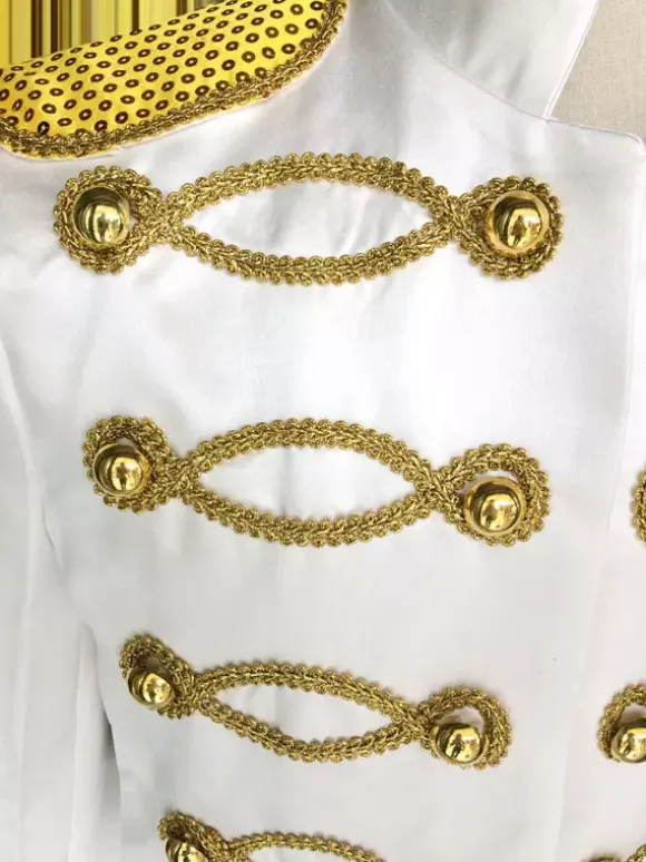White Vintage Top Vintage Polyester Sequins Chains Long Sleeves Retro Costumes For Man