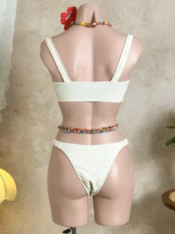 White Base Red Floral Print Underwire Bikini Set