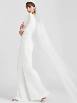 White Bridal Jumpsuit 2026 Floor-Length A-Line V-Neck Short Sleeves Wedding Jumpsuit Free Customization
