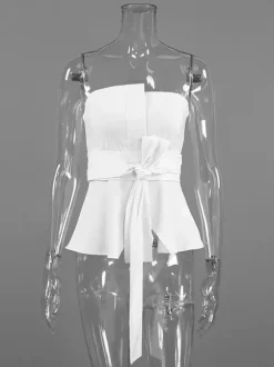 White Cami Top Strapless Sash Chic Sleeveless Women Camis