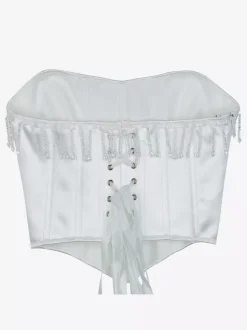 White Corset Underbust Tassel Back Bandage Wedding Women's Bustier Top