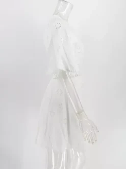 White Eyelet Backless Mini Dress For Women - Boho Flare Sleeve Fit And Flare Cotton Sundress - Summer Beach Vacation 2026