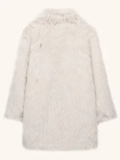 White Faux Fur Midi Coat Notched Lapel Winter Eco-friendly Long Jacket For Women 2026