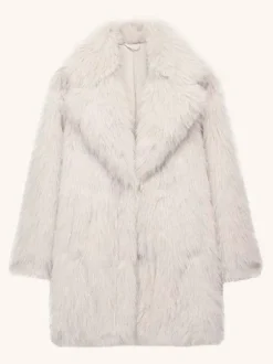 White Faux Fur Midi Coat Notched Lapel Winter Eco-friendly Long Jacket For Women 2026
