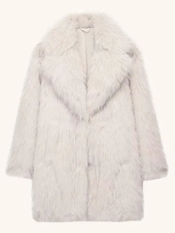 White Faux Fur Midi Coat Notched Lapel Winter Eco-friendly Long Jacket For Women 2026