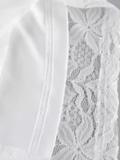 White Floral Lace Two Piece Outfit Spaghetti Strap Crop Top Sheer Wide Leg Pants Sets