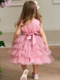 White Flower Girl Dresses Cameo Pink Tulle Sleeveless Jewel Neck Flower Girl Dresses