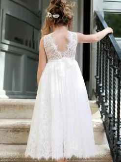 White Flower Girl Dresses Ivory Tulle Sleeveless Jewel Neck Flower Girl Dresses