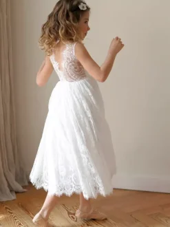 White Flower Girl Dresses Ivory Tulle Sleeveless Jewel Neck Flower Girl Dresses