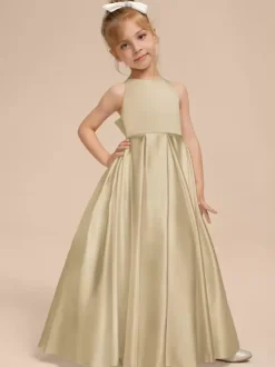 White Flower Girl Dresses Ivory Satin Fabric Sleeveless V-Neck Flower Girl Dresses