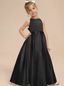 White Flower Girl Dresses Ivory Satin Fabric Sleeveless V-Neck Flower Girl Dresses