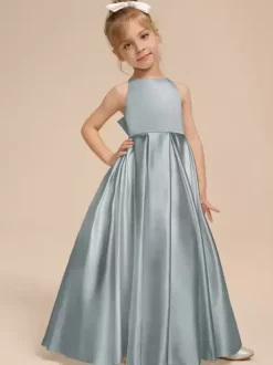 White Flower Girl Dresses Ivory Satin Fabric Sleeveless V-Neck Flower Girl Dresses