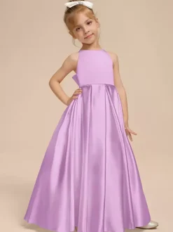 White Flower Girl Dresses Ivory Satin Fabric Sleeveless V-Neck Flower Girl Dresses