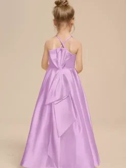 White Flower Girl Dresses Ivory Satin Fabric Sleeveless V-Neck Flower Girl Dresses