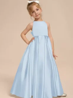 White Flower Girl Dresses Ivory Satin Fabric Sleeveless V-Neck Flower Girl Dresses