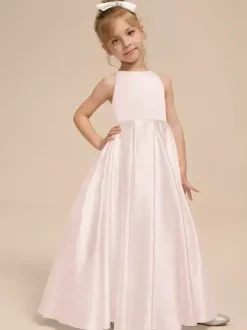 White Flower Girl Dresses Ivory Satin Fabric Sleeveless V-Neck Flower Girl Dresses