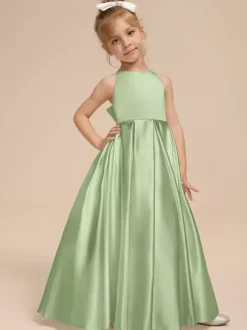 White Flower Girl Dresses Ivory Satin Fabric Sleeveless V-Neck Flower Girl Dresses
