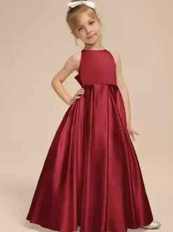 White Flower Girl Dresses Ivory Satin Fabric Sleeveless V-Neck Flower Girl Dresses